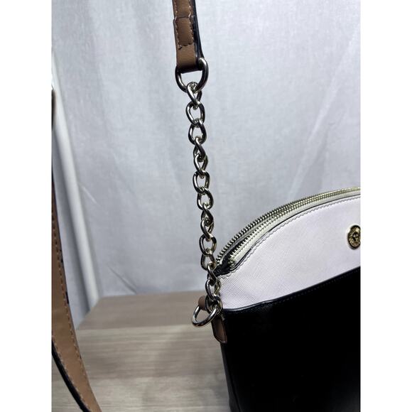 Anne Klein Classic Curves Crossbody Black White Silver Chain Bag Purse - Picture 5 of 11